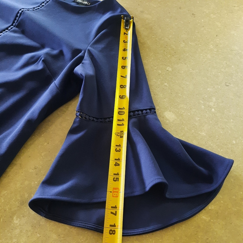Roz & Ali Navy Blue Dress Sz 14 Bell Sleeve Flutter Hem Knee / Midi Lgth Church - Picture 6 of 16